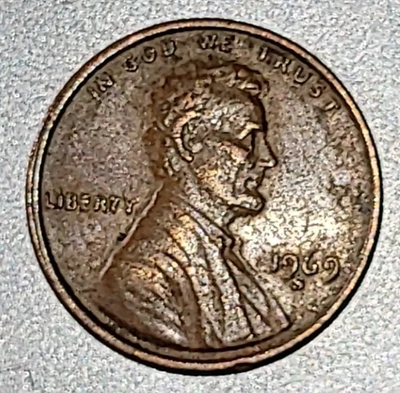 1969-S Rare Lincoln Memorial Penny, error/variety, Circulated, ungraded, RB - Image 1 of 4