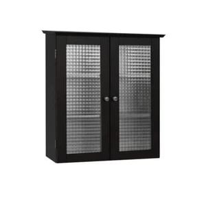 Teamson Home Bathroom Wall Cabinet 25"Hx22.24"W Storage+Two Glass Doors Espresso - Picture 1 of 5