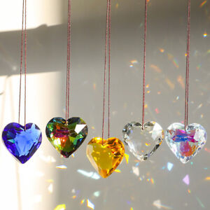Suncatcher Heart Pendant Colorful Crystal Window Hanging Prism Decoration Gift