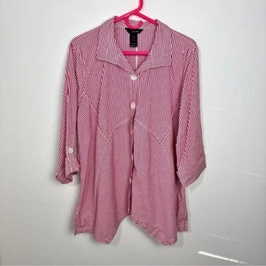 Ali Miles Wearable Art to Wear Blouse Shirt Top Size Large White & Red Stripes - Picture 1 of 4