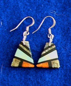 Pendientes con incrustaciones de piedras semipreciosas de plata de ley Pueblo nativo americano 09 - Imagen 1 de 1