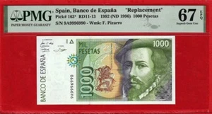 REPLACEMENT, PMG 67 EPQ, 1000 Pesetas, 1992. SPAIN - Picture 1 of 2