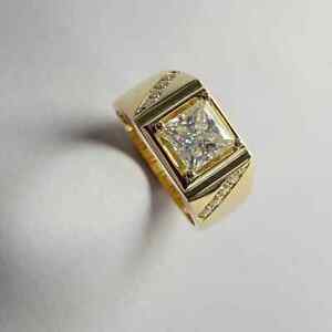 3.50Carat Princess Cut Moissanite Engagement Ring For Men 14k Yellow Gold Plated