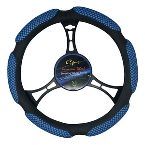 Nueva cubierta de volante de malla de 6 empuñaduras azul y negro suave universal 14,5"-15,5"" - Imagen 1 de 1