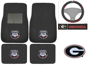 New 6pc NCAA Georgia Bulldogs Car Truck Floor Mats Steering Wheel Cover & Emblem - Picture 1 of 8