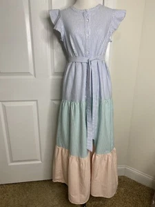 Women’s English Factory Striped Tiered Midi Sleeveless Dress Medium PRE-OWNED - Picture 1 of 10