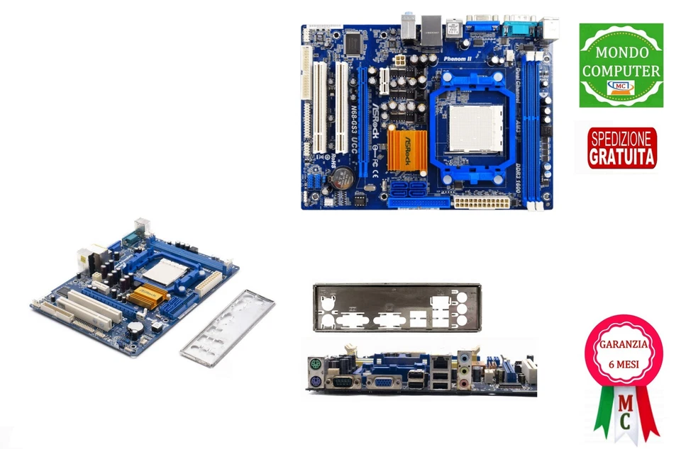 SCHEDA MADRE ASROCK N68-GS3 UCC  SOCKET AM3 + CPU AMD + DISSIPATORE - Immagine 1 di 1