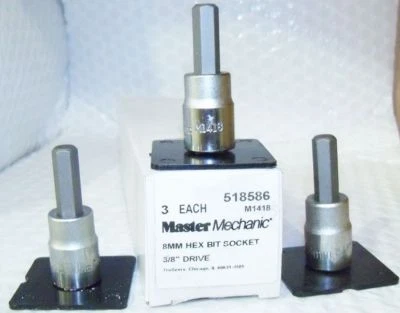 SET OF 3 MASTER MECHANIC 8MM HEX BIT SOCKET 3/8" DRIVE M1418 PART 199 - Image 1 of 2