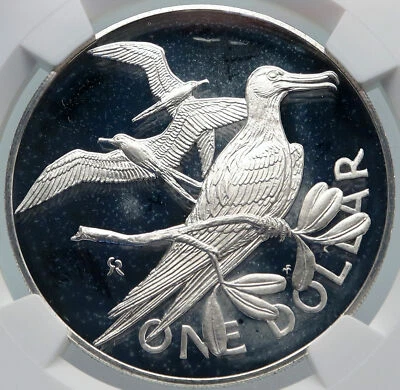 Moeda de prata 1973 Ilhas Virgens Britânicas Rainha Elizabeth II BIRD prova NGC i85471 - Imagem 1 de 4