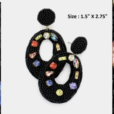 Pendientes Boho Semilla Cuentas Declaración Larga Gota Perforada Bola Cristal Ovalado Gran Tamaño Foto 1 de 2