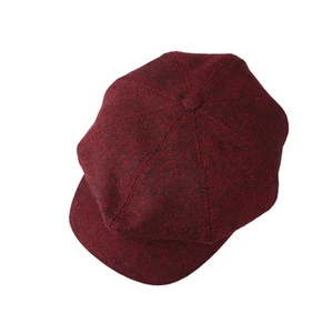 Unisex Mens Tweed Wool Baker Boy Newsboy Gatsby Flat Cap Cabbie Hats Mix Wine - Picture 1 of 7