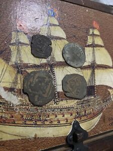 Lot of 4 Spanish 1600's Pirate Shipwreck Cob Coin Era Maravedi Colonial Coins