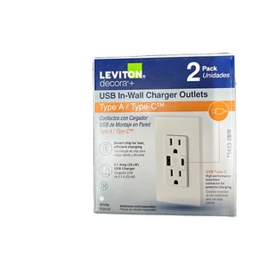 Leviton Decora Tipo C & A USB T5633-BW Carga BLANCO SALIDA RESISTENTE A LA MANIPULACIÓN - Imagen 1 de 5