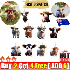Cute Cartoon Highland Cow Car Pendant Acrylic Christmas Tree Hanging Decor HG - Picture 1 of 35