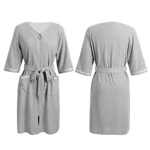 Men's Bathrobe Middle Sleeve Dressing Gown Robe Pajama Zipper Robe Gray Size 36 - Picture 1 of 13