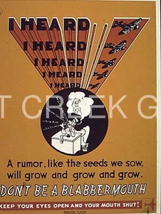 WWII Poster, Secrecy, "DON'T BE A BLABBERMOUTH" Art Print on 11x14" 22565 - Picture 1 of 1