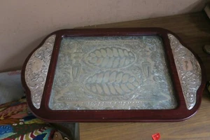 EDLES SILBER ÜBER HOLZ GRAVIERT CHALLAH SCHABBAT TABLETT BRETT 13" X 21" - Bild 1 von 10