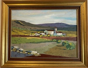 SPAIN OIL PAINTING ON WOOD SPANISH LANDSCAPE SIGNED SIERRA XX - Picture 1 of 4