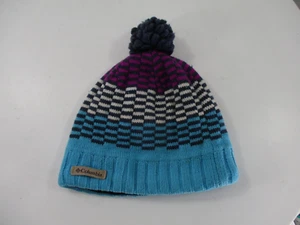 Columbia Youth Hat Beanie Blue Purple White Fawn Hike Pom Ribbed One Size Girls - Picture 1 of 15