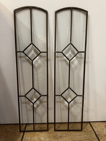 Pair (2) VINTAGE LEADED Clear Glass  29 1/2” X  7 1/2” Beveled Panels Cover