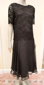 Midi Dress size 12 - Black Layered Lace & Chiffon Short Sleeved - Classics - Picture 1 of 13