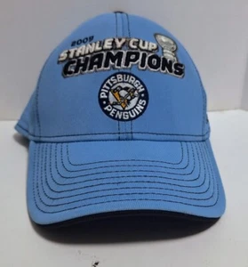 REEBOK PITTSBURGH PENGUINS NHL 2009 STANLEY CUP CHAMPIONS HAT BABY BLUE ONE SIZE - Picture 1 of 7