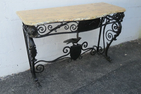 Art Deco Style Marble Top Painted Black Metal Bird Design Console Table 2872 Cover
