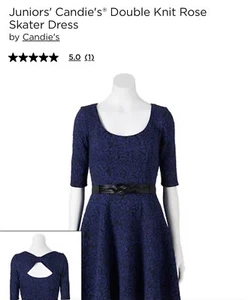 Candie's Juniors Double Knit Rose black and blue Skater Dress size Small - Picture 1 of 11