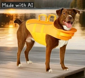 Frisco Ripstop Medium Dog Life Jacket Vest Yellow/Peach – Safety Swim Float Vest - Picture 1 of 11