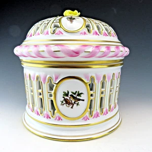 Barril de galletas Herend Hungría Rothschild pájaro porcelana pintada a mano con tapa - Imagen 1 de 10