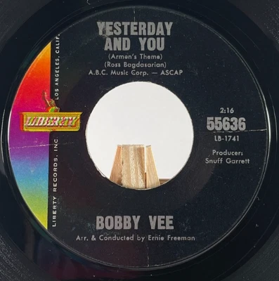 BOBBY VEE - YESTERDAY AND YOU / NEVER LOVE A ROBIN—VG+ - Image 1 of 4