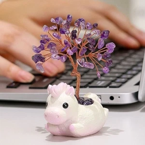 Cartoon Purple Crystal Money Tree New Year Gift Ornamental  Home Decor - Picture 1 of 16