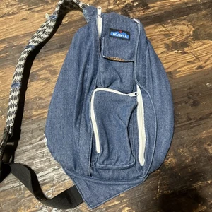 Kavu Denim Rope Sling Bag Crossbody Blue Denim Jeans Tagesrucksack Wandern Minimalistisch - Bild 1 von 8