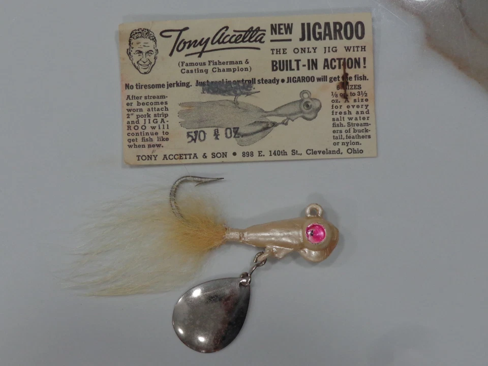 SEÑUELO DE PESCA VINTAGE AÑOS 50 TONY ACCETTA "JIGAROO" E INSERTO ORIGINAL ¡DEBES VERLO!! Foto 1 de 4