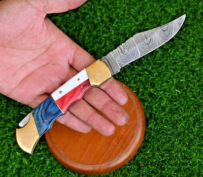 Cuchillo de bolsillo hecho a mano con bloqueo trasero hoja plegable caza supervivencia camping cuchillo Foto 1 de 4