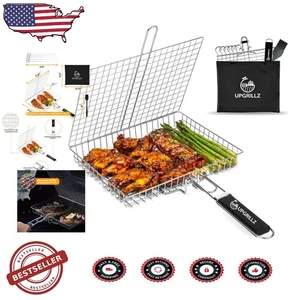 Stainless Steel Fish Grilling Basket: Non-Stick, Detachable Handle - Picture 1 of 8