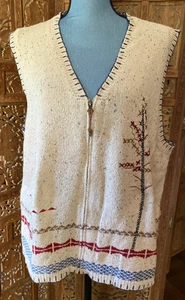 Chaleco Suéter Teddi De Colección Para Mujer 1X Crema Cremallera Hojas Otoño Grandmacore - Imagen 1 de 11