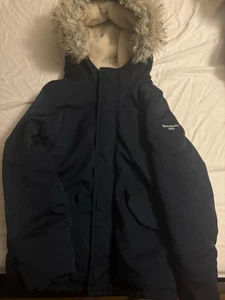 Navy Abercrombie kids winter parka with fur hood Size 9-10 - Picture 1 of 5