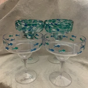 Hand Blown Glass Set of 2 Margarita Glasses set of 2 Melamine fish glasses - Picture 1 of 9