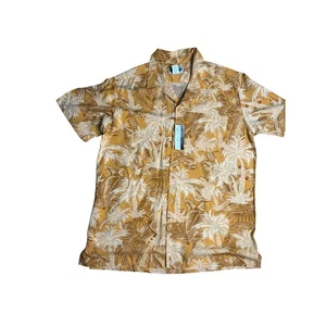 NWT Mens Bermuda Casuals Haband Palm Tree Hawaiian Shirt Mustard Yellow Medium - Picture 1 of 6