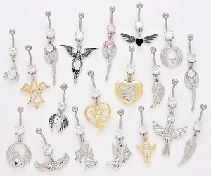 10 CZ Dangle Belly Button Rings Angel Wings 14g Wholesale Gem Fancy Navel 364 - Picture 1 of 1