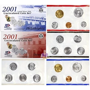 2001 P&D Mint Set Brilliant Uncirculated US with Envelopes & COAs (20 Coin Set) - Picture 1 of 5