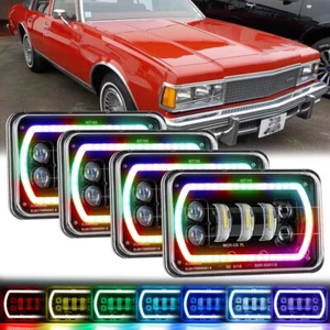 4pc 4x6'' RGB Halo LED Headlights Hi/Lo Beam DRL For Chevrolet Caprice 1977-1986 - Picture 1 of 9