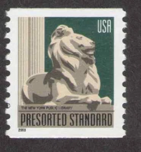 EE. UU. 3769. (10c) León de la Biblioteca Pública de Nueva York. Bobina individual. Estampillada sin montar o nunca montada. 2003 - Imagen 1 de 1
