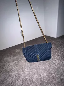 $3,200 SAINT LAURENT Deep Marine Loulou YSL Bag Quilted Blue Suede RARE - Picture 1 of 8