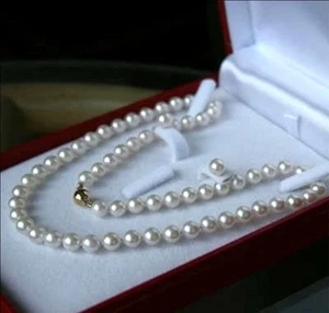 AA 7-8MM Natural Blanco Akoya Perla Cultivada 14K GP Collar 18" + Juego de Pendientes - Imagen 1 de 3