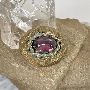 Antique PURPLE CRYSTAL Brooch BEADED Vtg Faux Amethyst Art Deco does Victorian ? - Bild 1 von 14