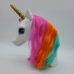 Barbie Dreamtopia Unicorn Styling Head Gold Horn Rainbow Hair Long Eyelashes - Picture 1 of 12