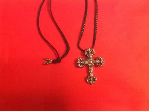 CHROME HEARTS CATENA IN PELLE A CROCE CUORI CROMATI ARGENTO 925