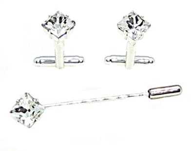 Gemelli per Camicia Quadrati e Spilla da Cravatta con Cristalli made in Italy - Immagine 1 di 2